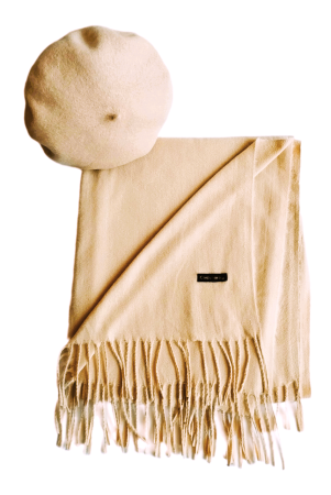 Set sal din casmir gri-deschis cu bereta asortata in stil frantuzesc, 200 x 75 cm [16]
