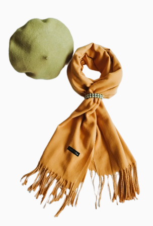 Set sal din casmir gri-deschis cu bereta asortata in stil frantuzesc, 200 x 75 cm [59]