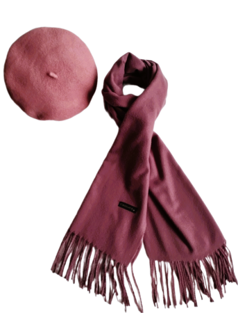Set sal din casmir gri-deschis cu bereta asortata in stil frantuzesc, 200 x 75 cm [82]