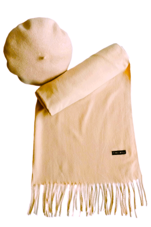 Set sal din casmir gri-deschis cu bereta asortata in stil frantuzesc, 200 x 75 cm [15]