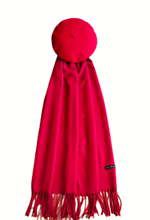 Set sal din casmir gri-deschis cu bereta asortata in stil frantuzesc, 200 x 75 cm [77]