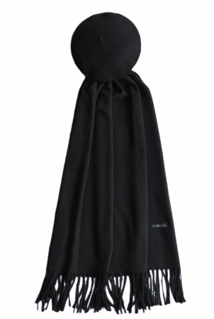 Set sal din casmir gri-deschis cu bereta asortata in stil frantuzesc, 200 x 75 cm [65]