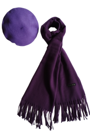 Set sal din casmir gri-deschis cu bereta asortata in stil frantuzesc, 200 x 75 cm [114]