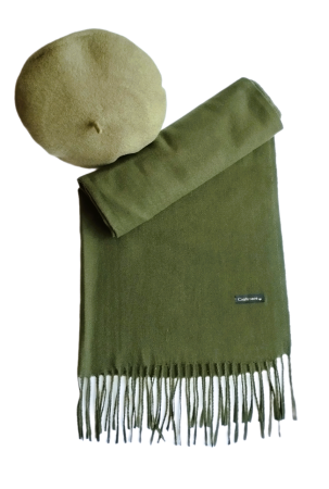 Set sal din casmir gri-deschis cu bereta asortata in stil frantuzesc, 200 x 75 cm [36]