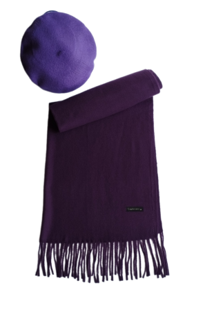 Set sal din casmir gri-deschis cu bereta asortata in stil frantuzesc, 200 x 75 cm [111]