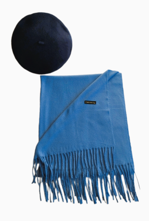 Set sal din casmir gri-deschis cu bereta asortata in stil frantuzesc, 200 x 75 cm [10]