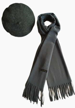 Set sal din casmir gri-deschis cu bereta asortata in stil frantuzesc, 200 x 75 cm [30]