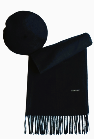 Set sal din casmir gri-deschis cu bereta asortata in stil frantuzesc, 200 x 75 cm [63]