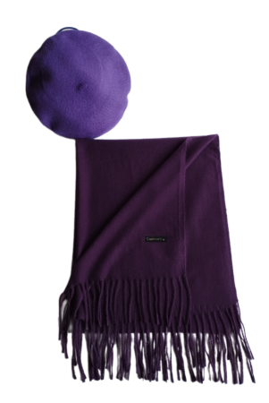 Set sal din casmir gri-deschis cu bereta asortata in stil frantuzesc, 200 x 75 cm [112]