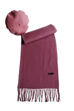 Set sal din casmir gri-deschis cu bereta asortata in stil frantuzesc, 200 x 75 cm [79]