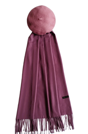 Set sal din casmir gri-deschis cu bereta asortata in stil frantuzesc, 200 x 75 cm [84]