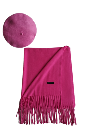 Set sal din casmir gri-deschis cu bereta asortata in stil frantuzesc, 200 x 75 cm [88]