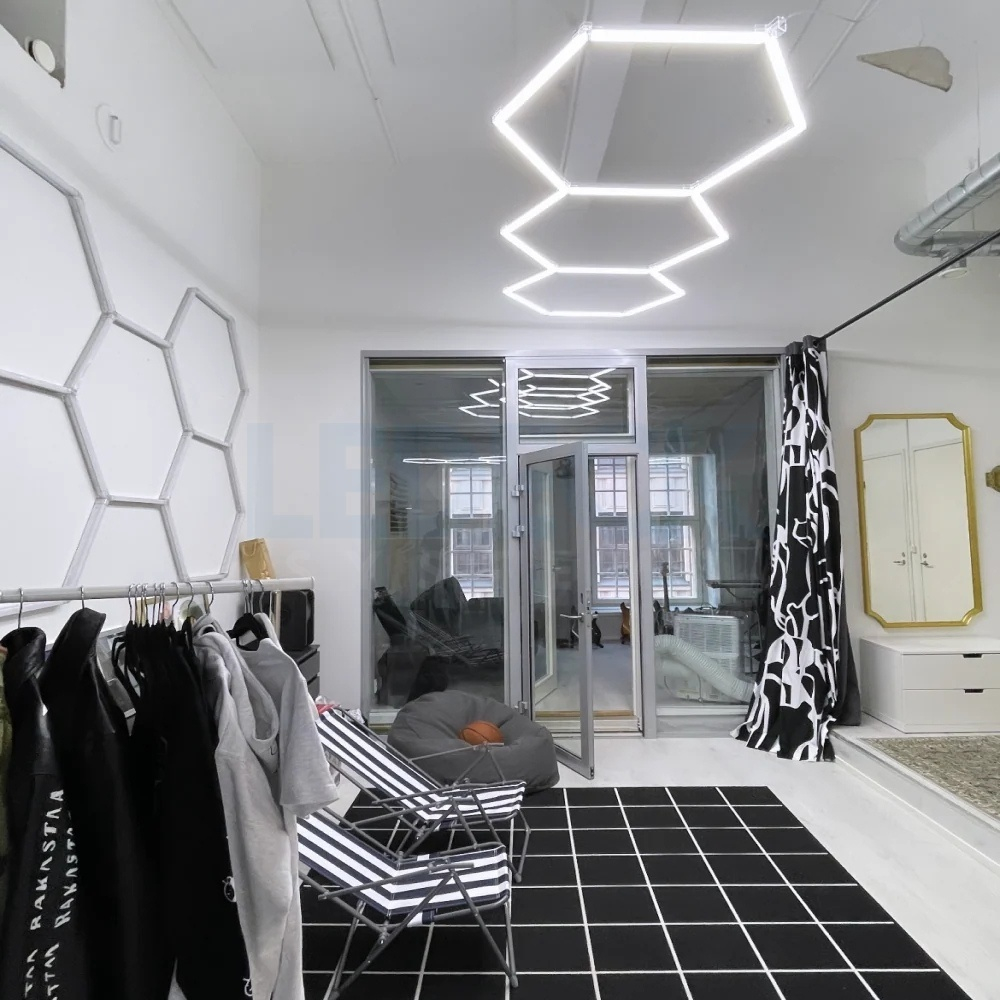 Lumină LED Hexagonală Profesională Aluminiu– 3 Module 98x244CM – Service Auto, Detailing, Ateliere, Spații Comerciale [10]
