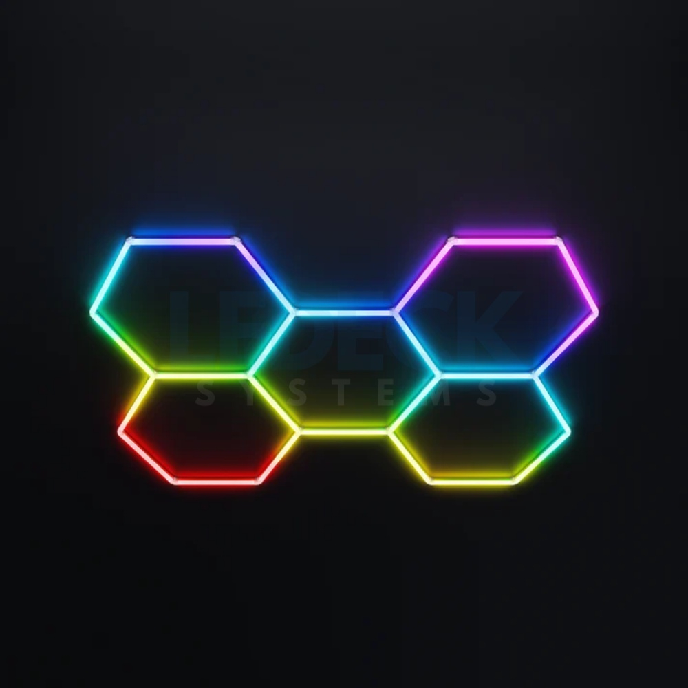 Lumină LED RGB Hexagonală Profesionala Aluminiu – 5 Module 244x170CM 192W, Echivalent 1600W, Garaj, Salon, Atelier [6]