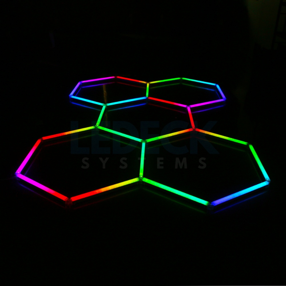 Lumină LED RGB Hexagonală Profesionala Aluminiu – 5 Module 244x170CM 192W, Echivalent 1600W, Garaj, Salon, Atelier [9]