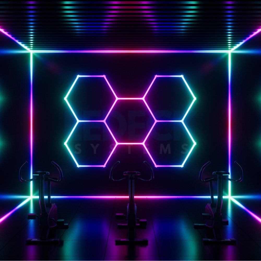 Lumină LED RGB Hexagonală Profesionala Aluminiu – 5 Module 244x170CM 192W, Echivalent 1600W, Garaj, Salon, Atelier [10]