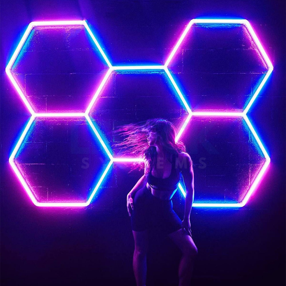 Lumină LED RGB Hexagonală Profesionala Aluminiu – 5 Module 244x170CM 192W, Echivalent 1600W, Garaj, Salon, Atelier [8]