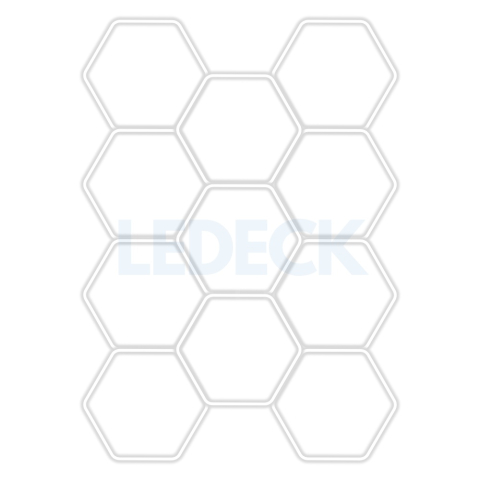 Garaj & Atelier - Lumină LED Hexagonală Profesională Aluminiu – 11 Module 299x415CM - Service Auto, Detailing, Ateliere, Spații Comerciale