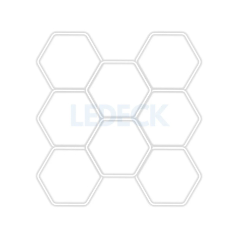 Garaj & Atelier - Lumină LED Hexagonală Profesională Aluminiu – 8 Module 236x246CM - Service Auto, Detailing, Ateliere, Spații Comerciale