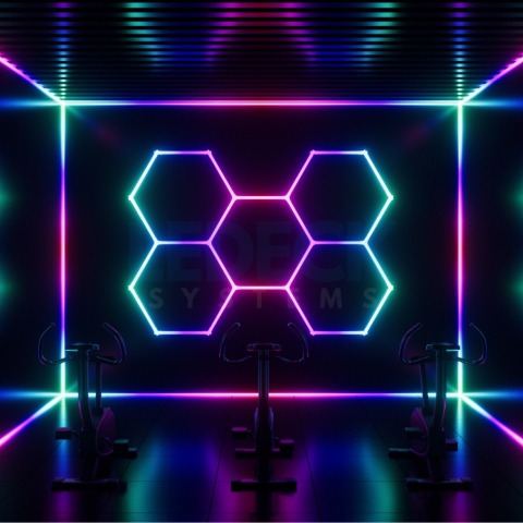 Lumină LED RGB Hexagonală Profesionala Aluminiu – 5 Module 244x170CM 192W, Echivalent 1600W, Garaj, Salon, Atelier [9]