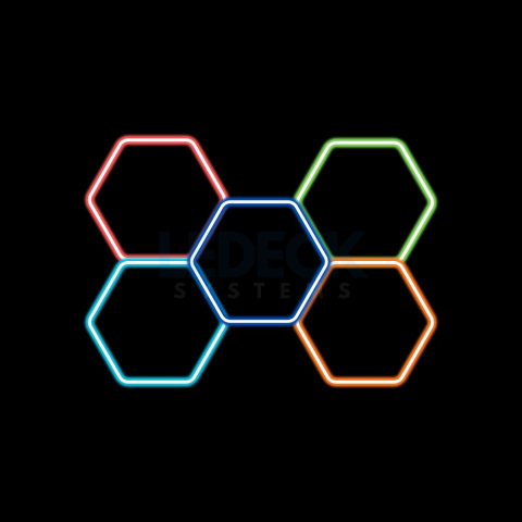 Garaj & Atelier - Lumină LED RGB Hexagonală Profesionala Aluminiu – 5 Module 244x170CM 192W, Echivalent 1600W, Garaj, Salon, Atelier