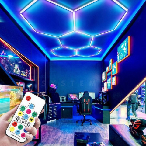 Lumină LED RGB Hexagonală Profesionala Aluminiu – 5 Module 244x170CM 192W, Echivalent 1600W, Garaj, Salon, Atelier [6]