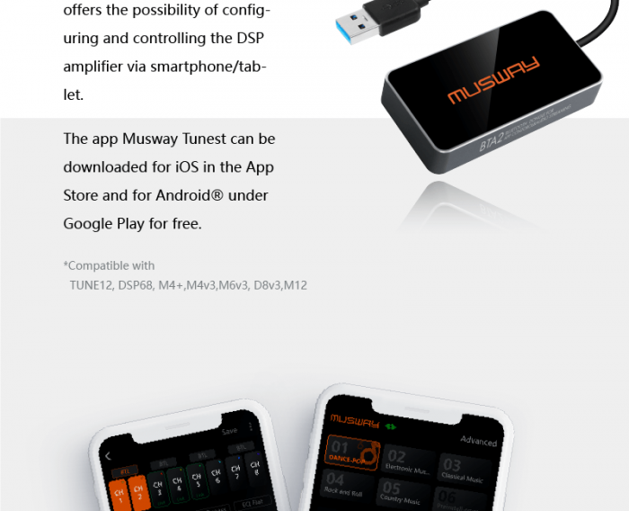 PROCESOARE DE SUNET (DSP) - BLUETOOTH BTA 2 MUSWAY Tune12, DSP68 si M12