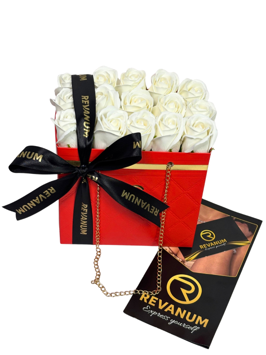 Aranjament floral Pure White cu 15 trandafiri de săpun Revanum [4]