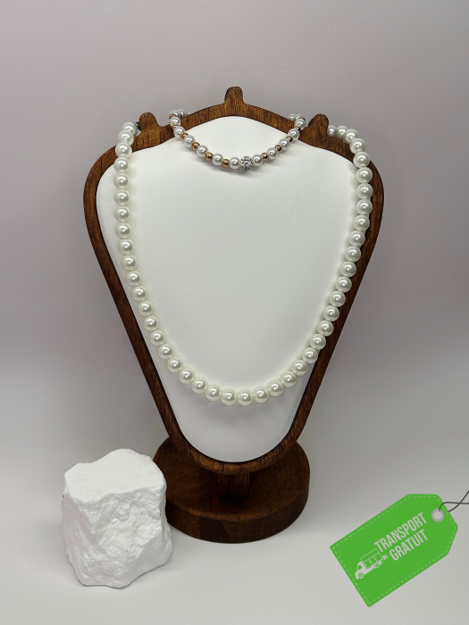 Set „Delicate Light” – colier & brățară cu perle, din oțel inoxidabil placat cu aur 18K – Revanum [1]