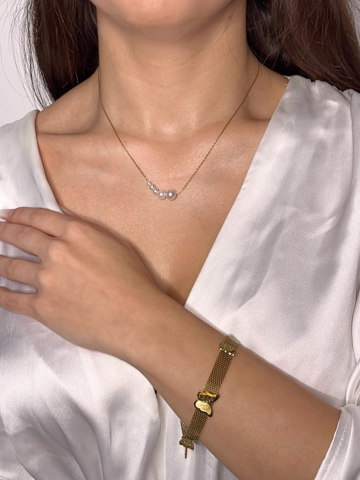 Set „Ethereal Love” – colier și brățară din oțel inoxidabil placat cu aur 18K, accente perlă – Revanum [2]