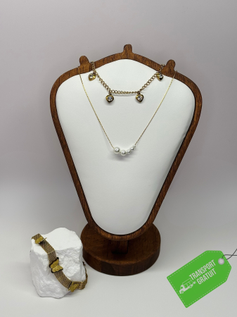 Seturi Revanum - Set „Ethereal Love” – colier și brățară din oțel inoxidabil placat cu aur 18K, accente perlă – Revanum