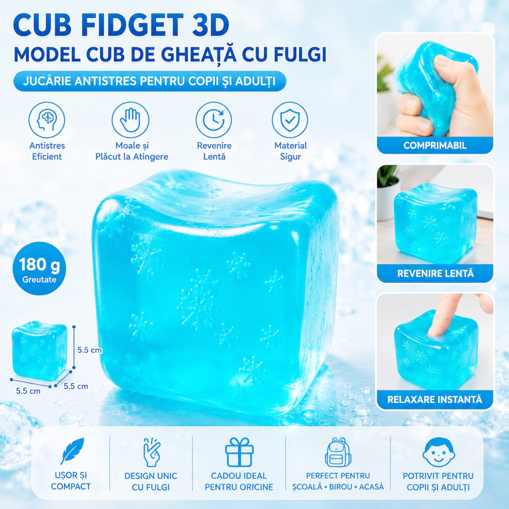 Cub Fidget 3D de Gheata cu Fulgi Albastru - Jucarie Antistres REVO Market [3]