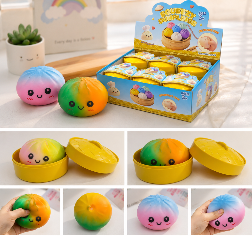 Dumpling Squishy Curcubeu - Jucarie Antistres Steam Bunz cu Glitter [2]