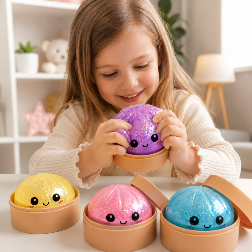 Dumpling Squishy Glitter - Jucarie Antistres Kawaii cu Bol, Slow Squeeze [2]