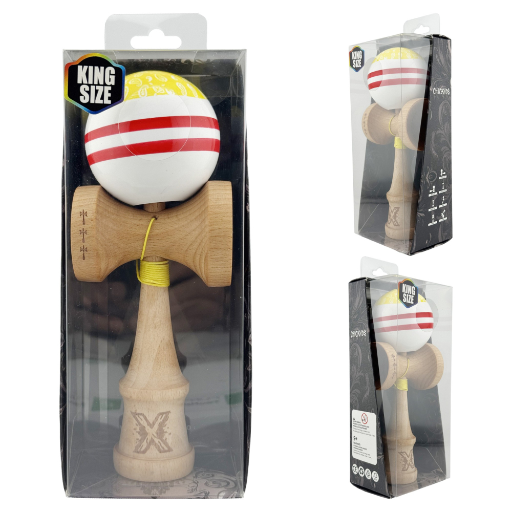 Kendama X CHICANOS, Super Sticky cu Cupe Mari, Rulment Metalic, din lemn 18 cm, Ata 55 cm, Auriu/Alb - ReduceriAngro.ro [8]