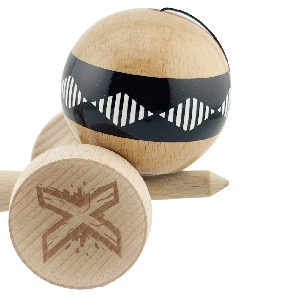Kendama X FREQUENCY, Profesionala, Cupe Mari, Super Sticky, Gaura in Baza, Rulment, Ata 55cm, Negru/Maro [7]