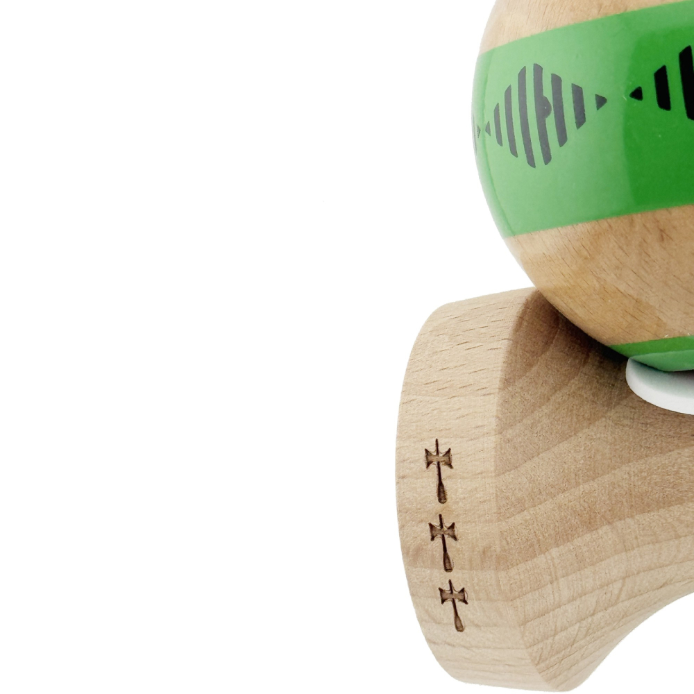 Kendama X FREQUENCY, Profesionala, Cupe Mari, Super Sticky, Gaura in Baza, Rulment, Ata 55cm, Verde/Maro [6]