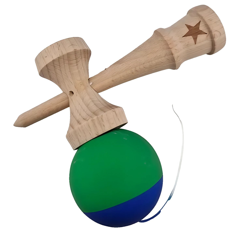 Kendama X, Profesionala, din Lemn, Rubber Grip, 18 cm, Albastru/Verde - kendama profesionala ReduceriAngro.ro [3]