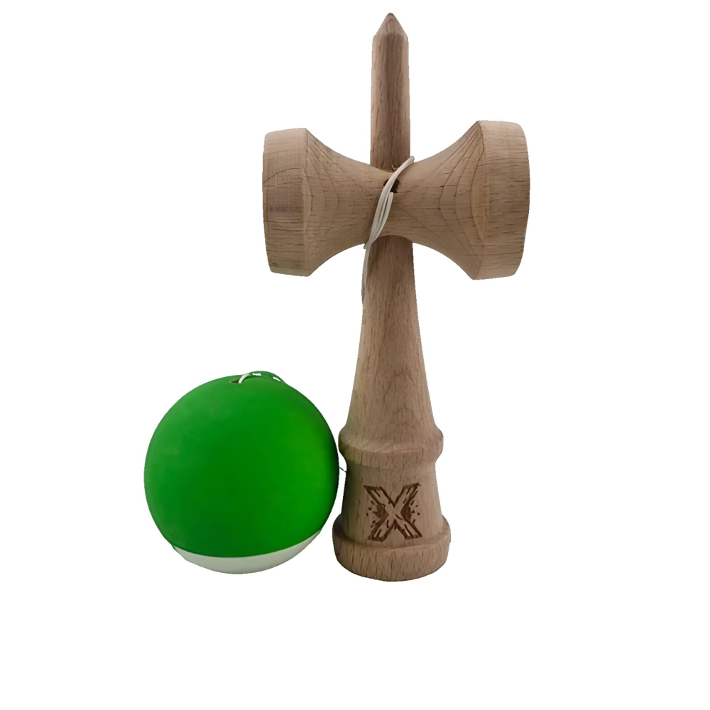 Kendama X, Profesionala, din Lemn, Rubber Grip, 18 cm, Verde/Alb - kendama profesionala ReduceriAngro.ro [2]
