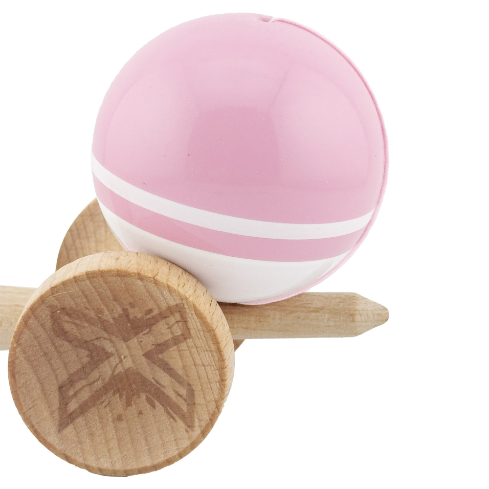 Kendama X, Super Sticky cu Cupe Mari, din lemn 18 cm, Rulment Metalic cu Ata 55 cm, Roz/Alb - ReduceriAngro.ro [6]