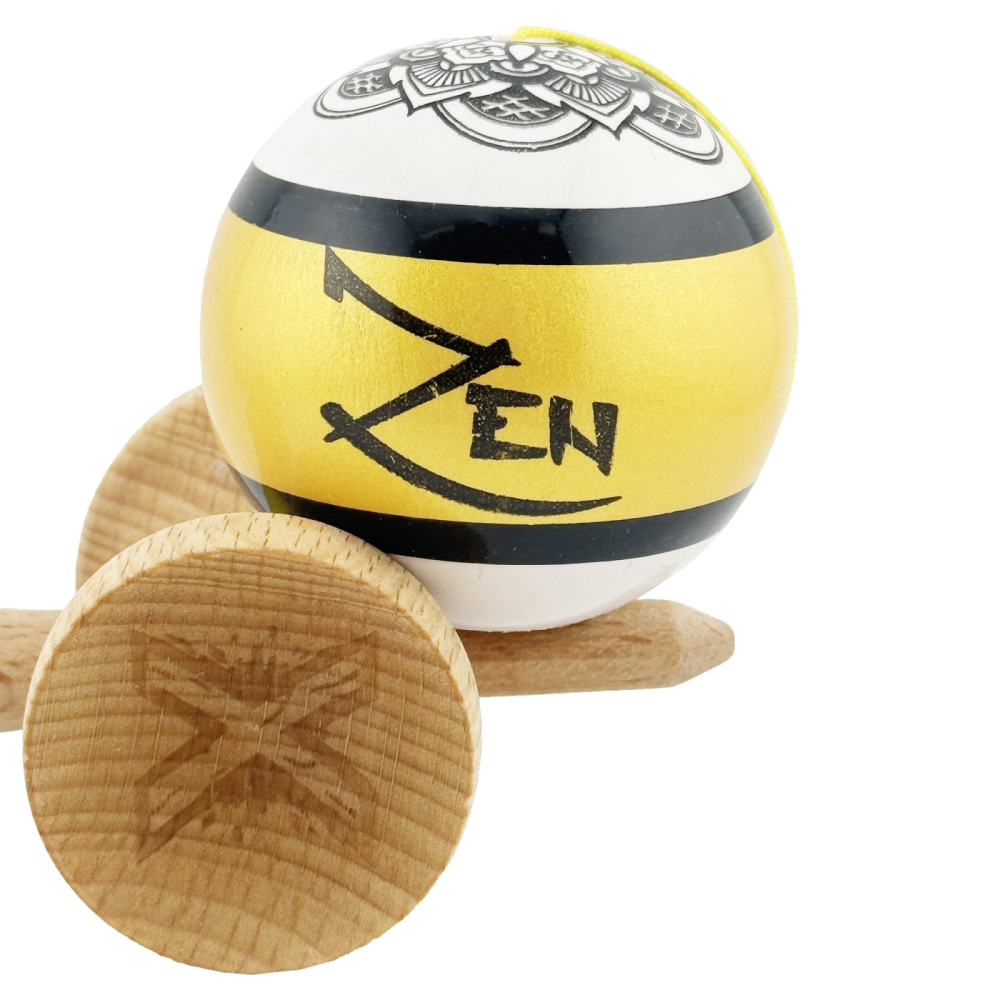 Kendama X ZEN, Super Sticky Legendary Cupe Mari, Rulment Metalic cu Ata 55 cm, Auriu/Alb - ReduceriAngro.ro [7]