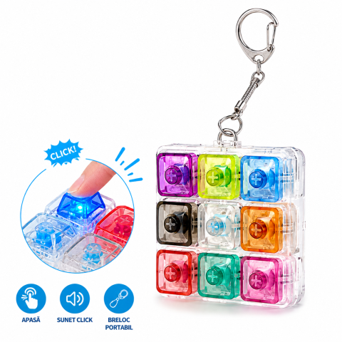 Jucarii Virale - Breloc Keyboard Clicker 9 Taste - Jucarie Antistres tip Tastatura Mecanica