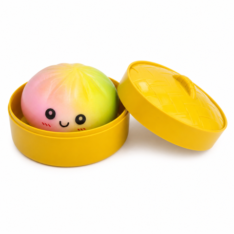 Jucarii Virale - Dumpling Squishy Curcubeu - Jucarie Antistres Steam Bunz cu Glitter