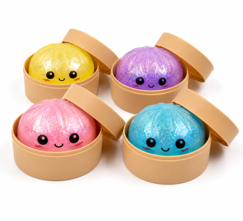 Jucarii Virale - Dumpling Squishy Glitter - Jucarie Antistres Kawaii cu Bol, Slow Squeeze
