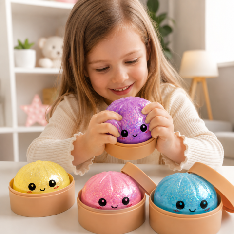 Dumpling Squishy Glitter - Jucarie Antistres Kawaii cu Bol, Slow Squeeze [1]