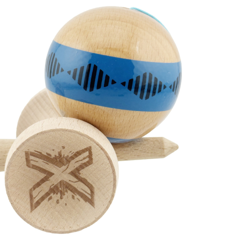 Kendama X FREQUENCY, Profesionala, Cupe Mari, Super Sticky, Gaura in Baza, Rulment, Ata 55cm, Albastru/Maro [6]