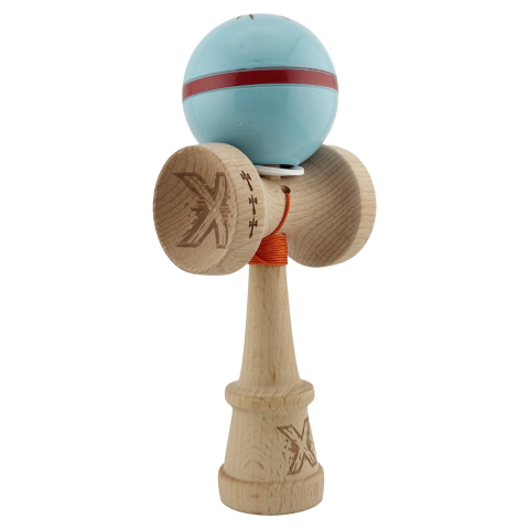 Kendama X PRO - Kendama X Originala Silken, Profesionala, Cupe Mari KING SIZE V3, Super Sticky, Gaura in Baza, Rulment Metalic, din lemn 18 cm, Ata 62/65 cm, Albastru deschis
