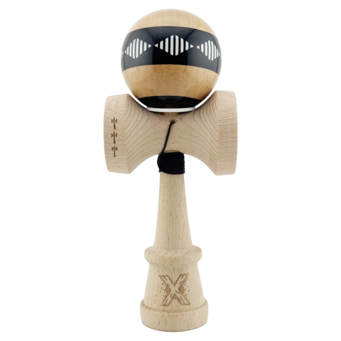 Kendama X PRO - Kendama X FREQUENCY, Profesionala, Cupe Mari, Super Sticky, Gaura in Baza, Rulment, Ata 55cm, Negru/Maro