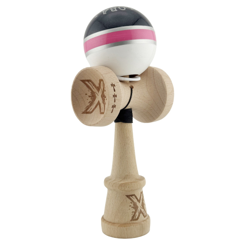 Kendama pentru Avansați - Kendama X PRO ROYAL SPIKE, Cupe Mari KING SIZE V3, Super Sticky, Gaura in Baza, Rulment Metalic, Ata 62/65 cm, Inel Roz