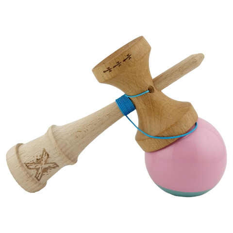 Kendama X, Profesionala, Big Cups V2, Super Sticky cu Cupe Mari, Rulment, Ata 55cm, Roz/Verde [2]